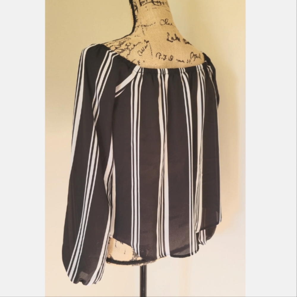 Bleuh Ciel Black and White Striped Blouse Size S
